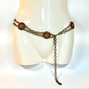 Waist Chain Belt with Orange and Clear Stones